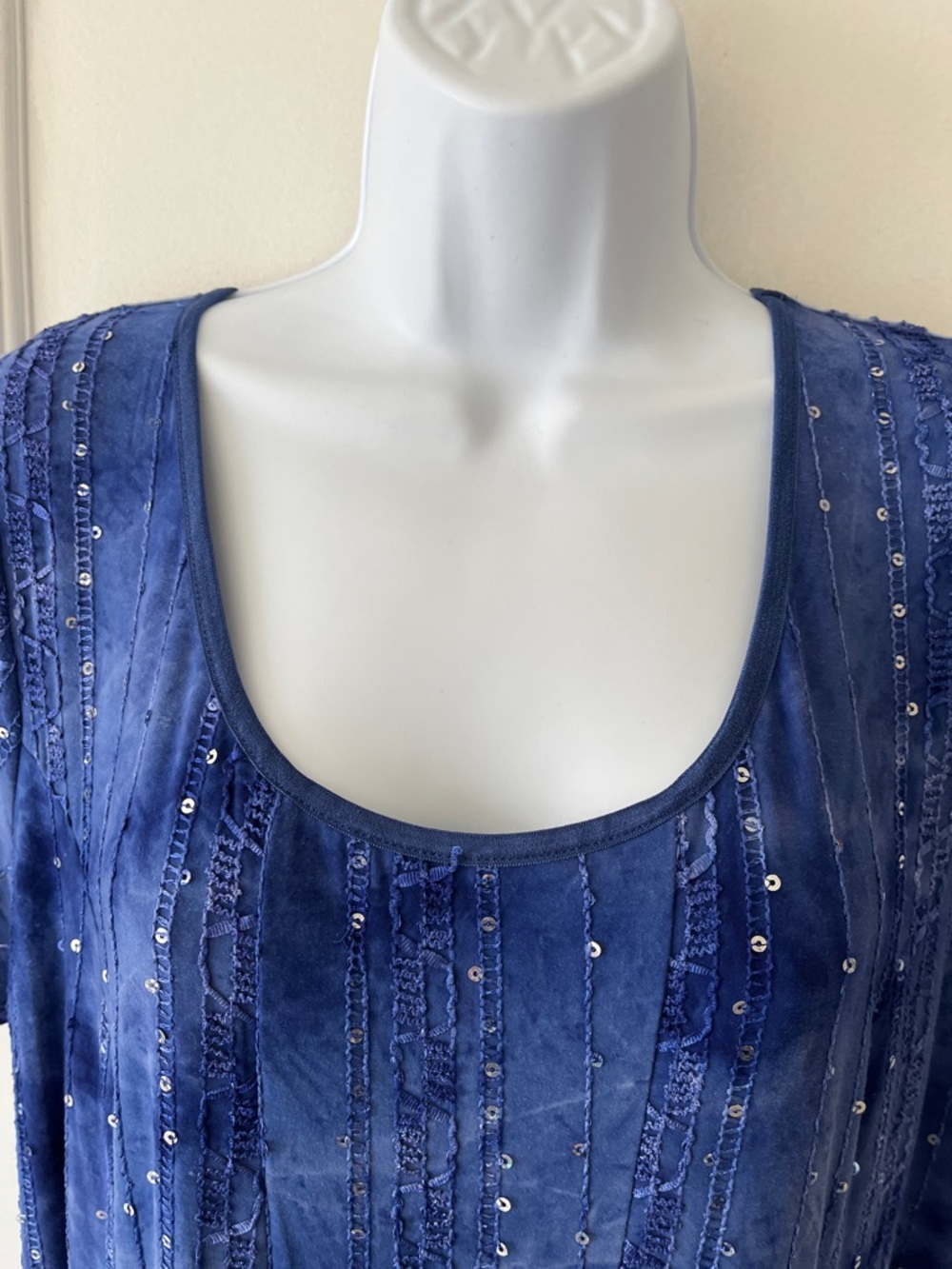 Sequin Embellished Scoop Neck Midi Dress Blue Fit Flare Women's 2X Fairy Date - Picture 4 of 14